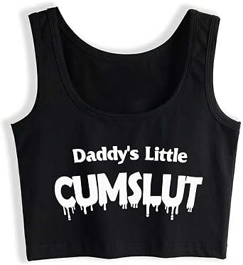 Gwdqone Humor Fun Flirty Daddy's Little Cumslut Print Tank Top Print Yoga Sport Workout Crop Top Gym Tops