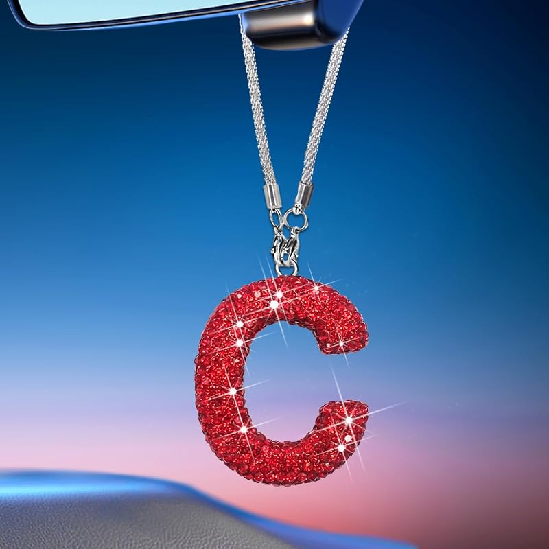 Pingente Decorativo para Retrovisor com Letra C STYVIN Vermelho Brilhante – 1 unidade