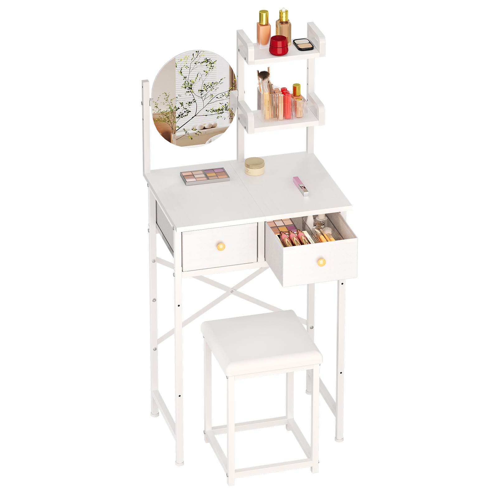 Compact Vanity Desk with Mirror and Chair