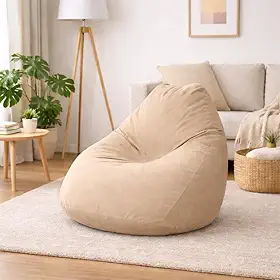 Puff Fofão Grande em Suede Antiarranhão com Enchimento EPS e Espuma Confortável Puff Pera para Sala Quarto Escritório 90x80x65cm(Bege)