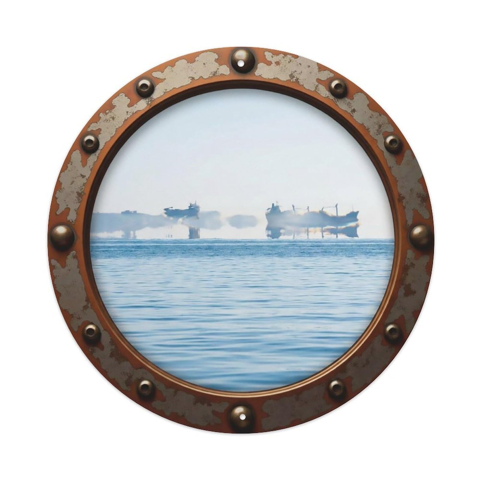 Vintage Porthole Mirage Illusion View Metal Tin Sign