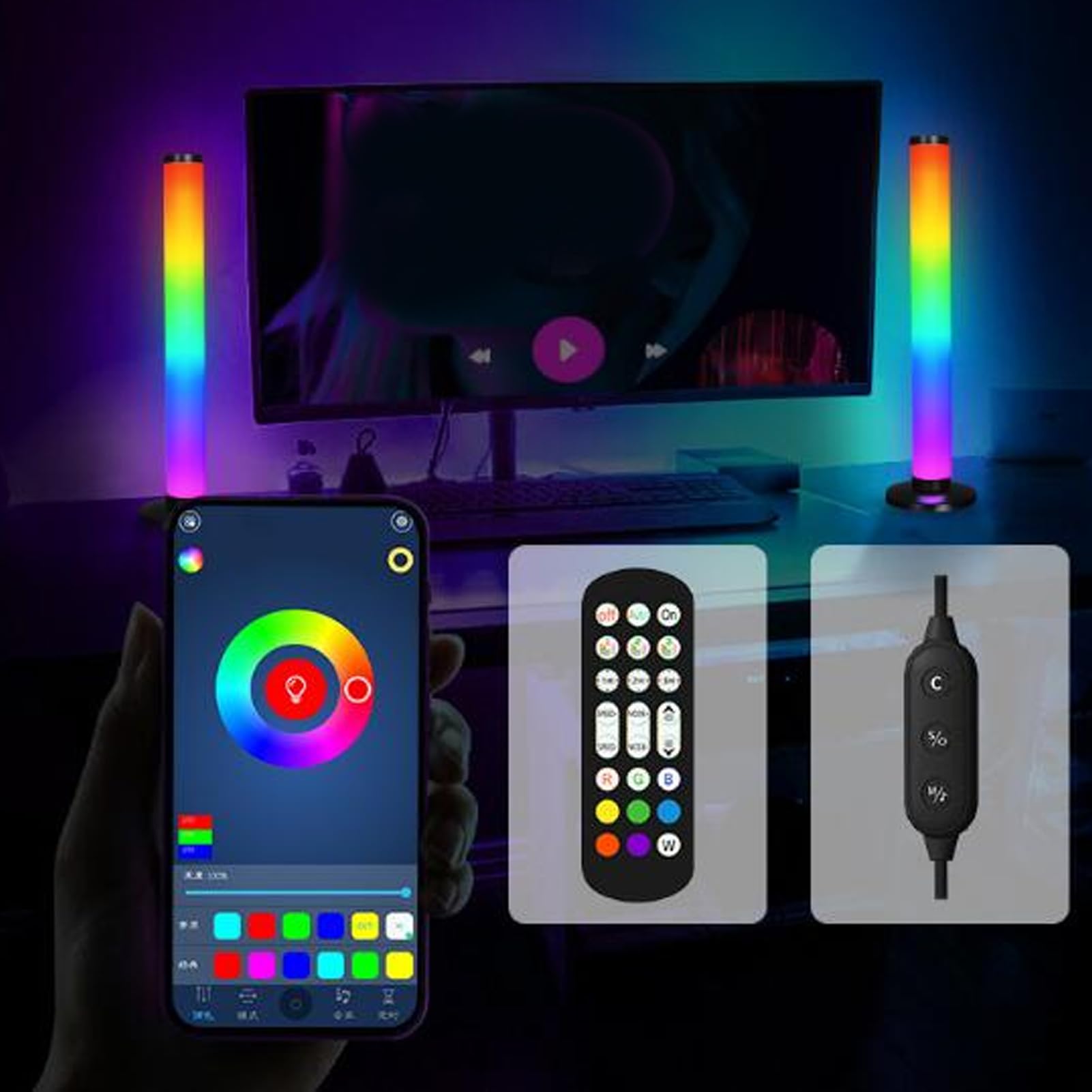 Barra de Luz LED Inteligente, Barras de Luces LED RGB de Sincronización de Música, Iluminación Ambiental Alimentada por USB, Retroiluminación de TV para Juegos que Cambia de