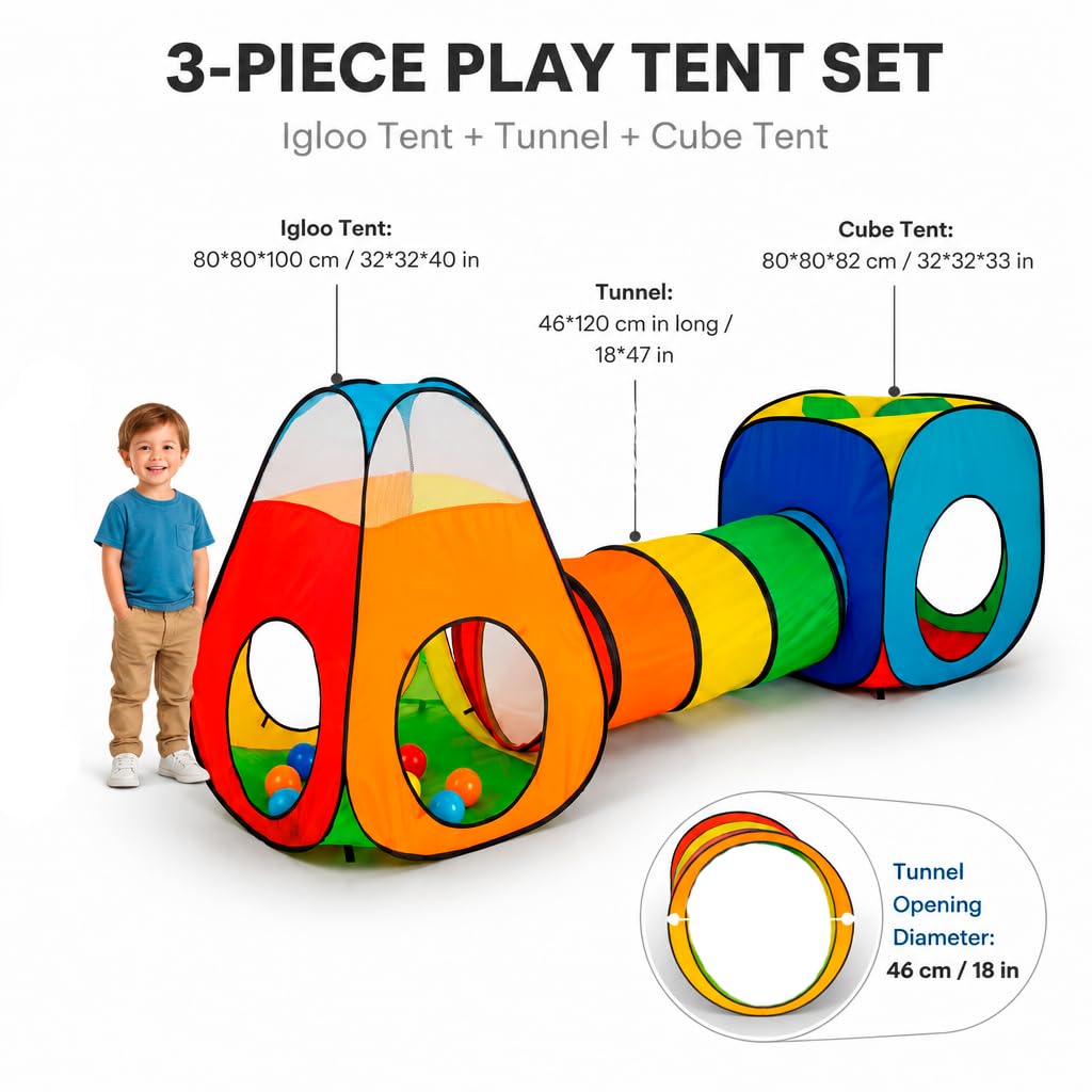 3 in 1 : Spielzelt Kinderzelt : Babyzelt mit krabbeltunnel : Teiliges Bällebad : Spielzelt Babyzelt : Spielhaus mit Zelt Tasche und Tunnel : Mehrfarbig