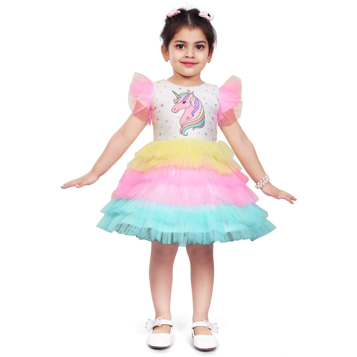 Wish Karo Girl's A-Line Knee Length Dress (fe2658mlt_12-18 Months_Multicolored_12-18 Months)