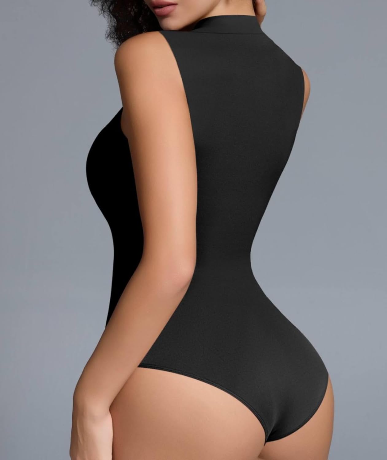 Women's Mock Neck Sleeveless Bodysuit Double-Lined Tank Top Slim Fit Stretchy Tank Top, Suitable for Going Out - Image 2