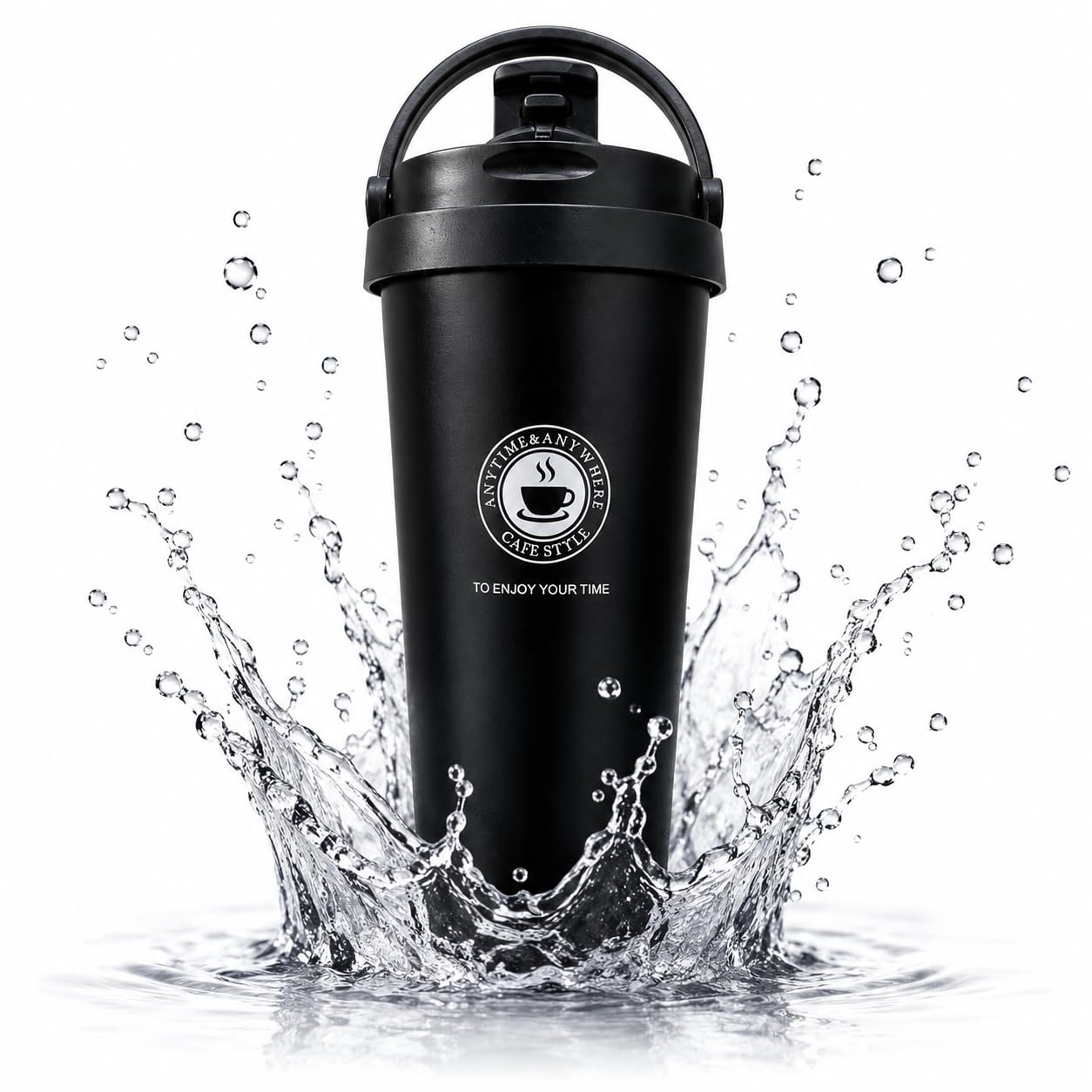 Cafe Style Protein Shaker Bottle, Black, Leak-Proof Flip Lid | Anytime & Anywhere, Carry Handle, Matte Finish, Gym & Travel Use, Splash-Proof Design-image-45