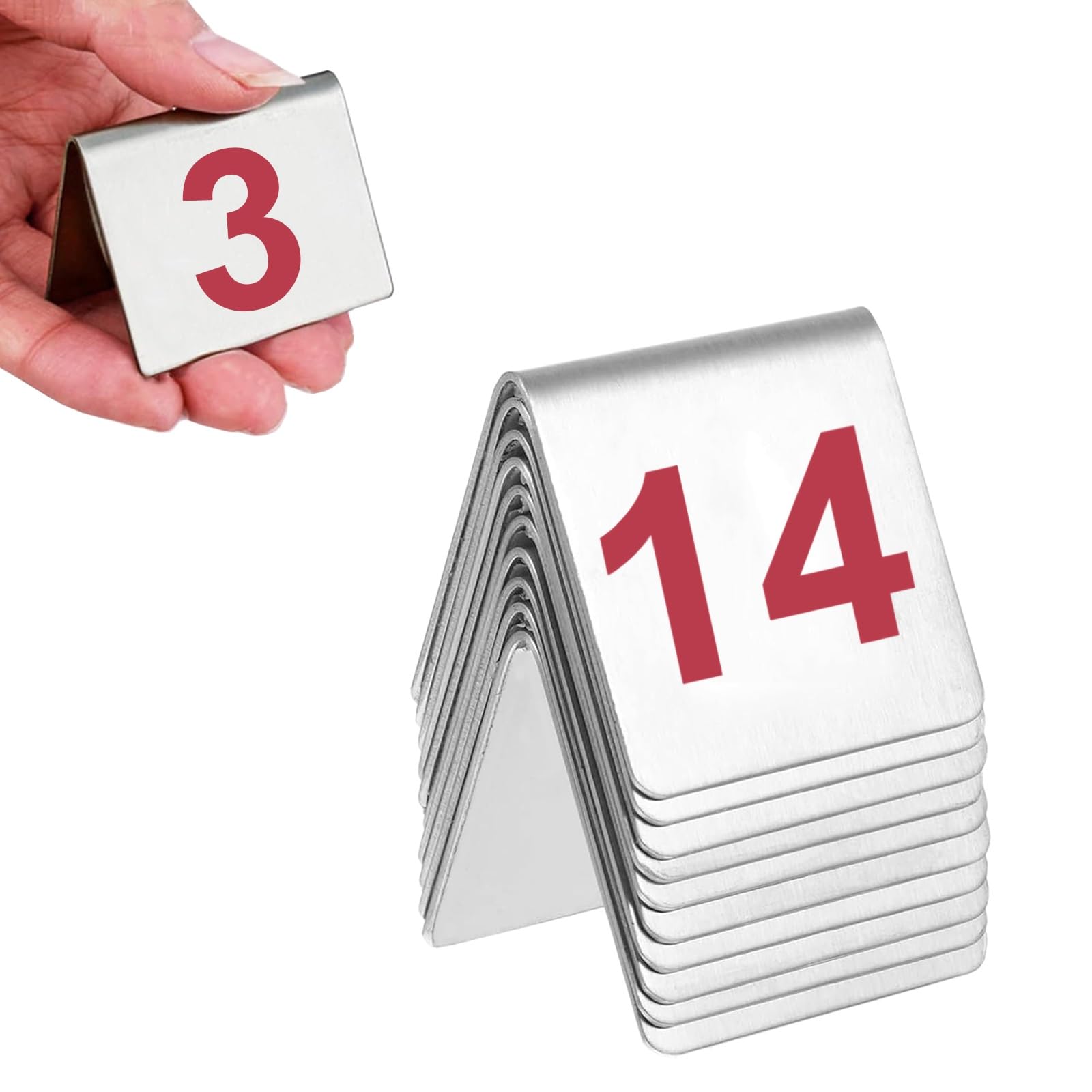 Letreros De Mesa Reservados De 5X5cm, Números De Mesa De Acero Inoxidable, Tarjetas De Campaña, Señal De Mesa Numerada De Doble Cara, Para Recepciones, Banquetes, Restaurantes Y Bares(Red,1 to 50)