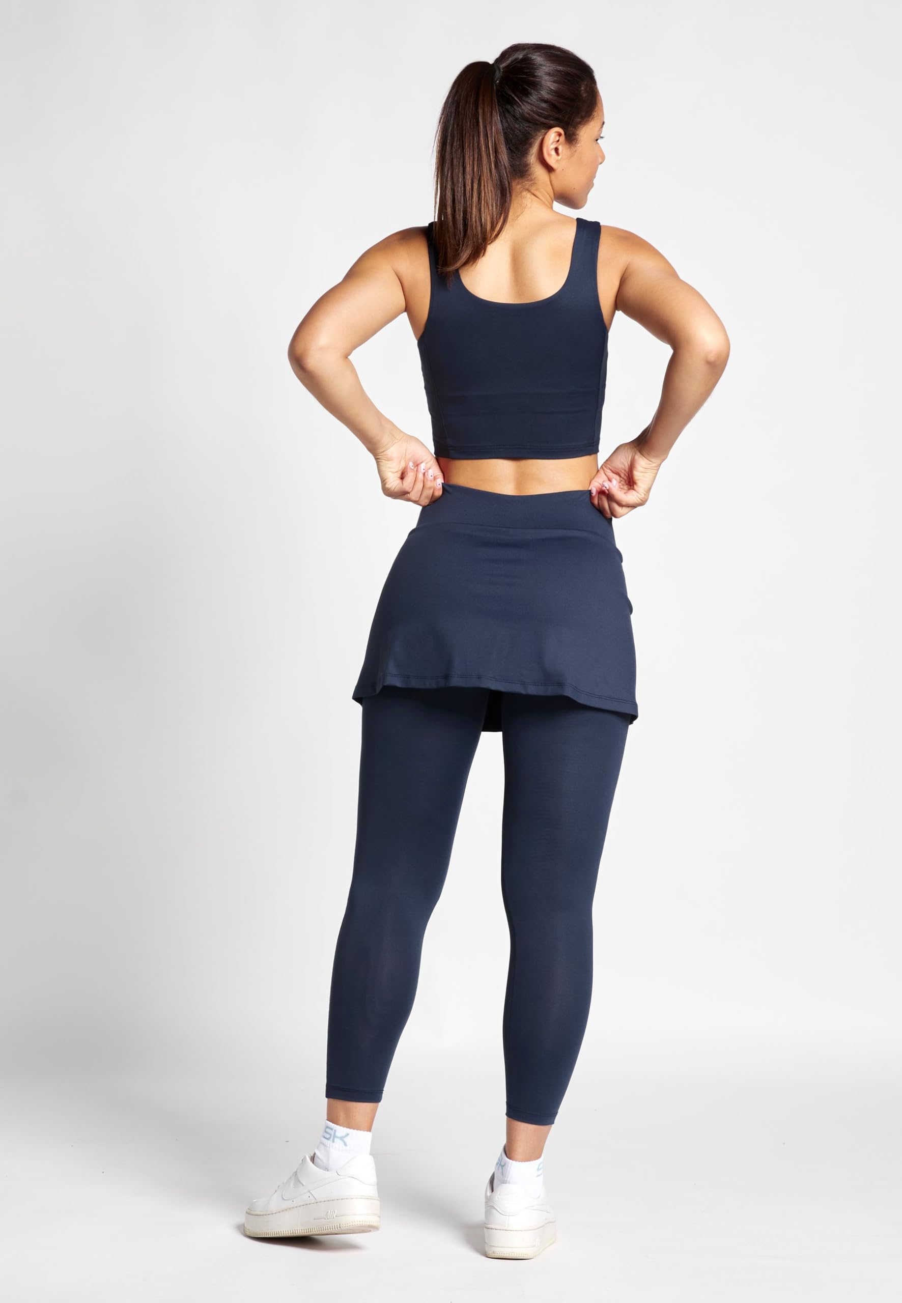 Sportkind Mädchen & Damen 2-in-1 Tennisrock mit Taschen & Langer Leggings, Laufrock, Yogahose mit Rock, Sport Skapri