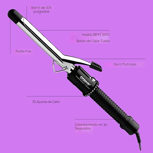 Miniatura 2 de Conair - Rizador de calor instantáneo de 3/4 de pulgada, barril de ¾ de pulgada produce rizos apretados, rizador de pelo para cabello corto a