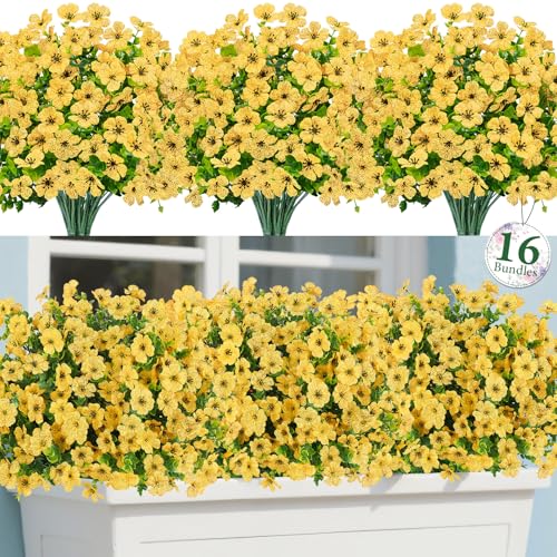 Image of Bassion 16 Bundles Artificial Flowers for Outdoors Fake Flowers, Yellow