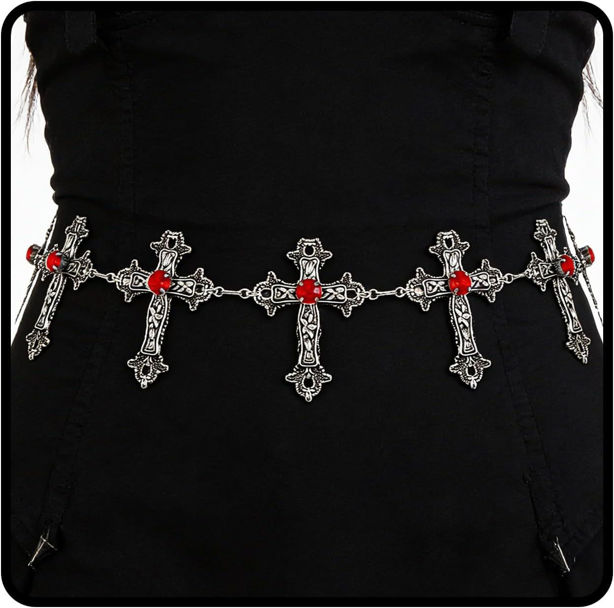 Navoky Gothic Cross Waist Chain Belt Punk Silver Metal Women Y2K Rhinestone Body Jewelry Accessories for Pant and Dress