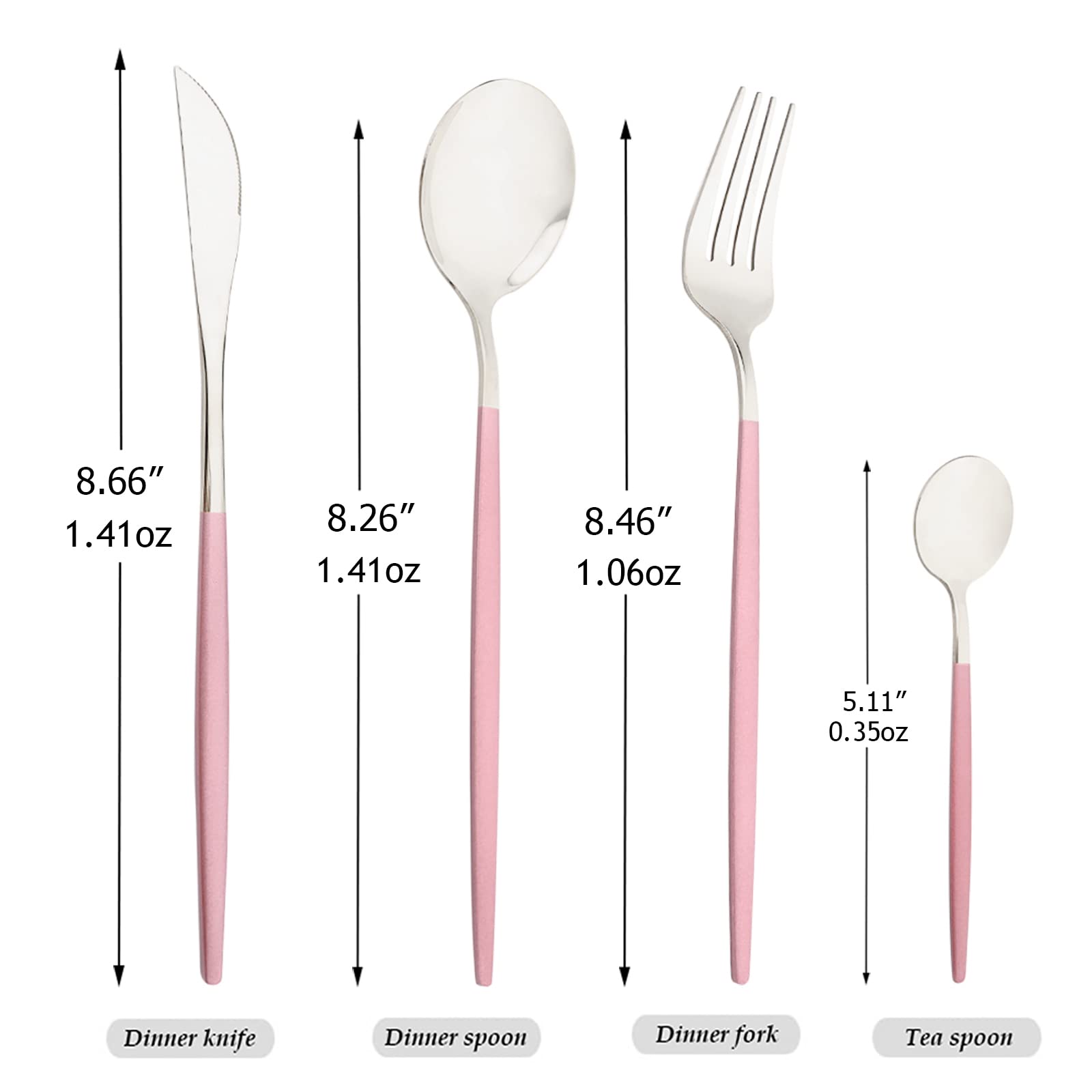 Juego de cubiertos de espejo, 24 piezas de cubiertos de acero inoxidable 18/0 con mango rosa, vajilla simple y moderna para fiesta en casa, restaurante, cena de Navidad, servicio para 6 (rosa