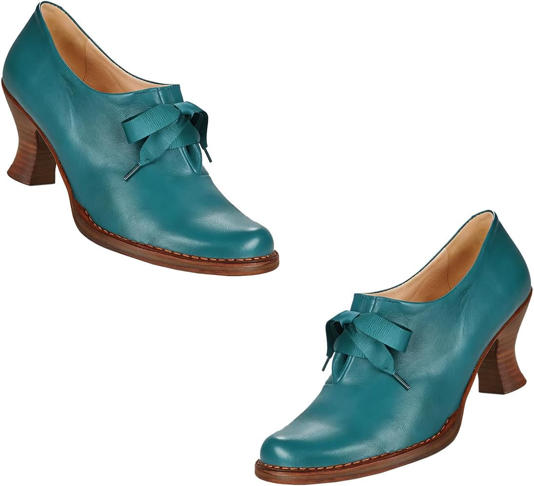 Women Kitten Heel Oxford Loafers Round Toe Lace UP Oxford Pumps Slip On Bow Loafer Pumps 2 inch Stacked Chunky Heel Dress Shoes Retro British Oxford Heels Office Ladies 4-11 M US - Image 6