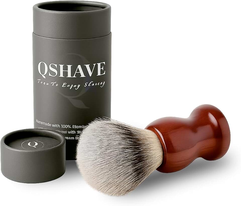 Pincel de Barbear Premium, Pelo Natural de Texugo, Cabo em Madeira Marrom, Design Ergonômico, Barbearia Profissional
