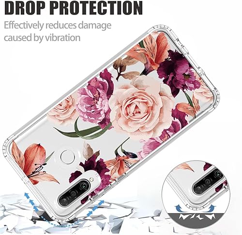 Miniatura 7 de Funda para Huawei P30 LiteNova 4E MAR-LX3A con protector de pantalla de vidrio templado, lindo patrón floral transparente de cuerpo completo funda