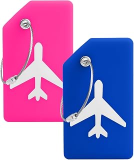 2 Pcs Silicone Luggage Tags, Travel Baggage Labels, Luggage Labels for Suitcases, Suitcase Name Address ID Tags, Protect Privacy Prevent Loss Travel Suitcases Accessories (Blue+Pink)