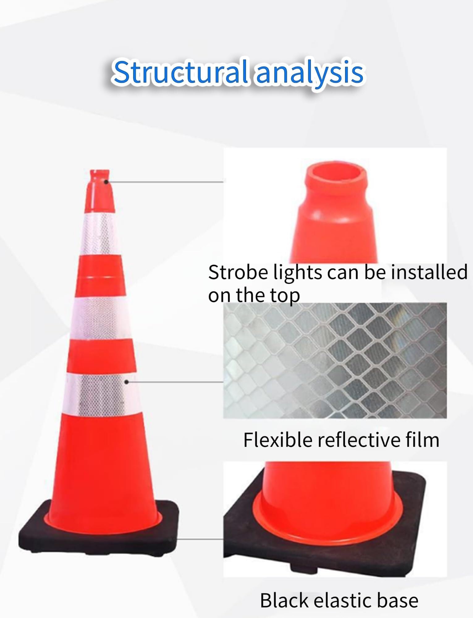 Lot de 4 cônes de signalisation en TPU résistant aux intempéries, avec Bandes réfléchissantes et Bases lestées, for Le stationnement et Les Chantiers.