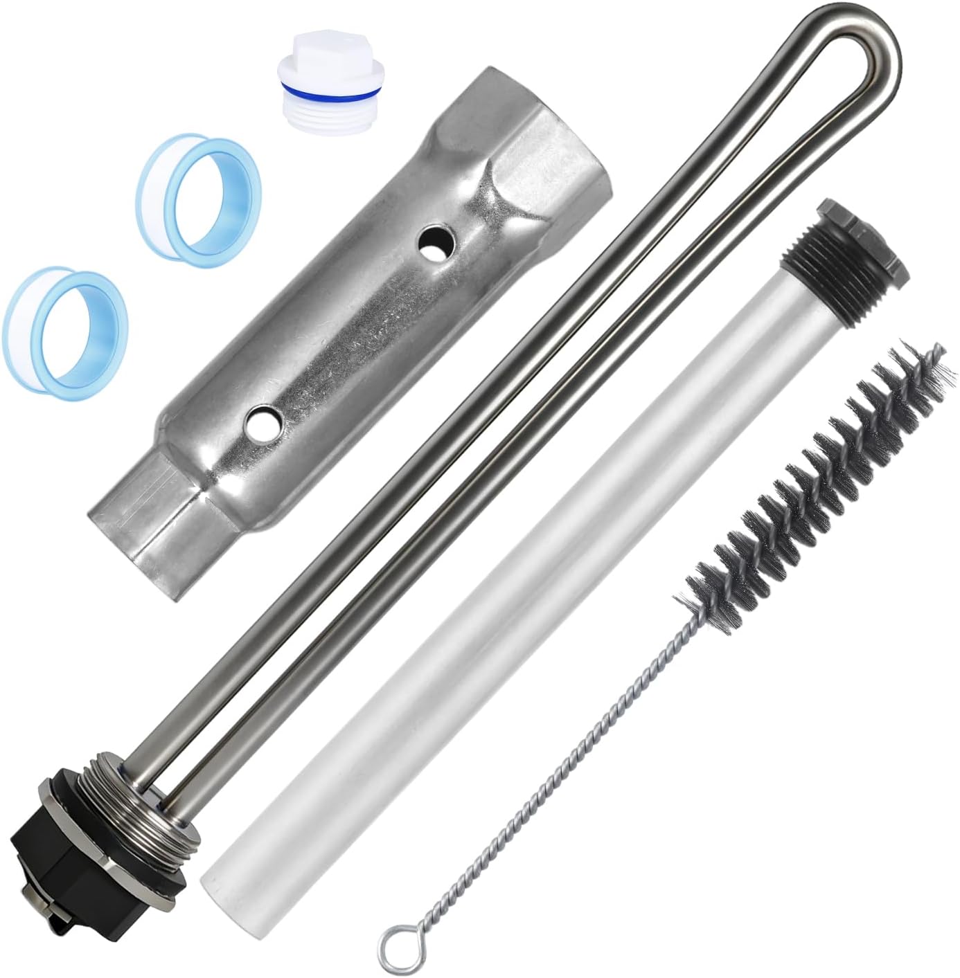 RV Water Heater Kit (7Pcs) - 520789 Heating Element + 1 Anode Rods (9.25", 3/4" NPT) | Compatible with Suburban (520900/SW6DE/SW10DE/SW12DE), Atwood | Includes Wrench & Tape (Model 7)