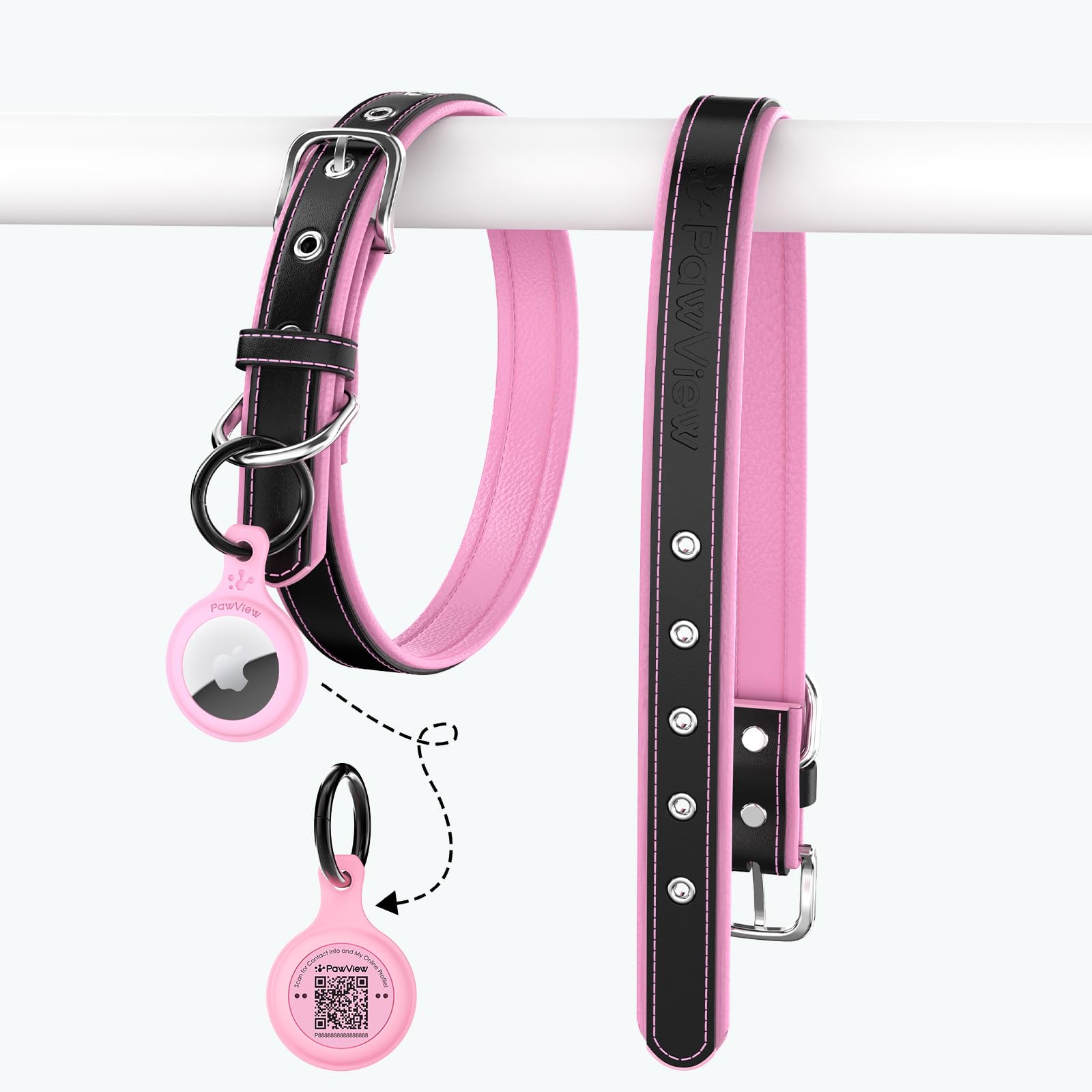 Collier chien AirTag anti-perte avec QR code d'identification et doublure de taille L