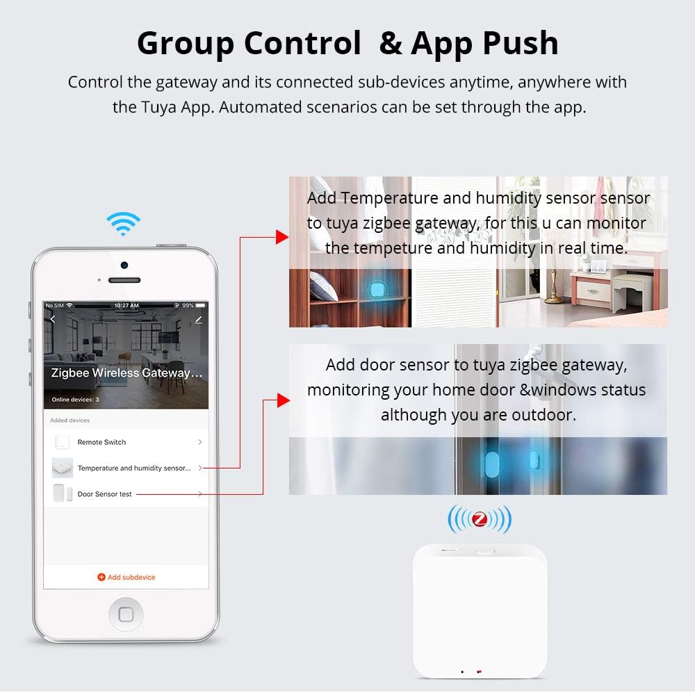 Tuya Smart App interface for adding sub-devices to Zigbee Wireless Gateway
