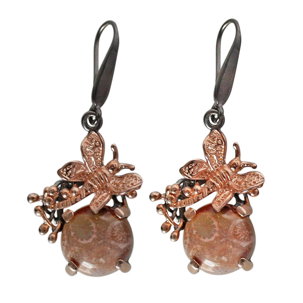 Ravishing Impressions JewelleryRavishing Impression Fossil stone 925 Sterling Silver Black Rhodium Dangle Drop Earrings Costume Stylish Unique for Women Fashion Delicate Jewelry Gifts