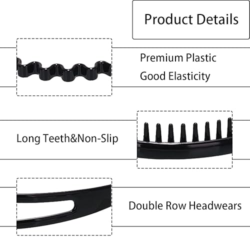 Miniatura 3 de BOYIVI 10 diademas de plástico antideslizantes a la moda sin esfuerzo con dientes, bandas para el cabello delgadas para mujeres, hombres,