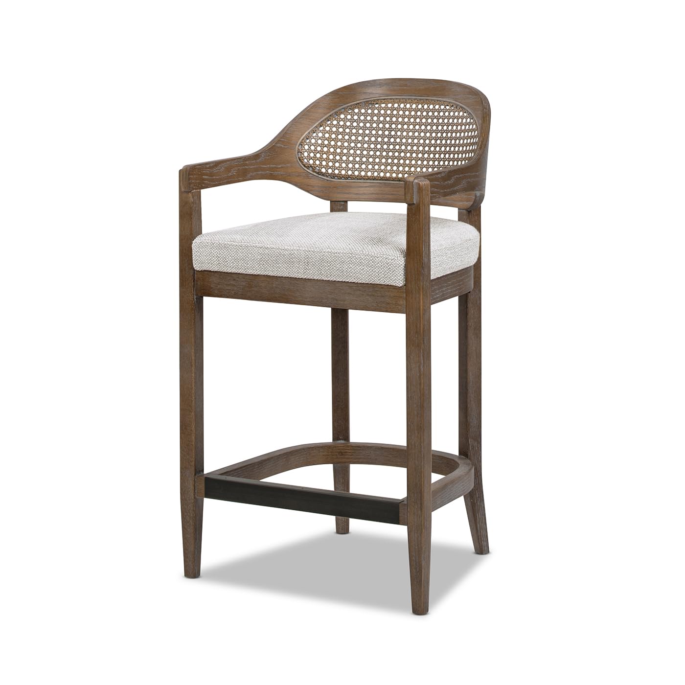 Jennifer Taylor Home Americana Mid-Century Modern 26" Cane Back Counter Stool, Two-Tone Neutral Gray Polyester Wool Blend