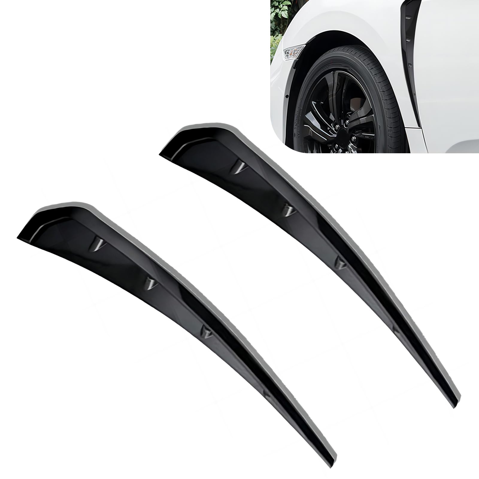 2 PCS Car Fender Side Vents, Spoiler Body Fender Stickers, Sport Stytle Air Flow Intake Hole Grille Spoiler Decor Cover, Car Modified Accessories, Universal for Most Cars (Bright Black)