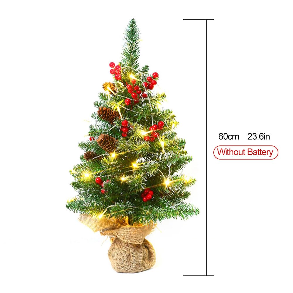 Mini Albero Di Natale 60/90 Cm, Albero Di Natale Piccolo Con Rami In Pvc 12 15 Grappoli Di Bacche Rosse Per Casa Ufficio E Negozio 60 Cm