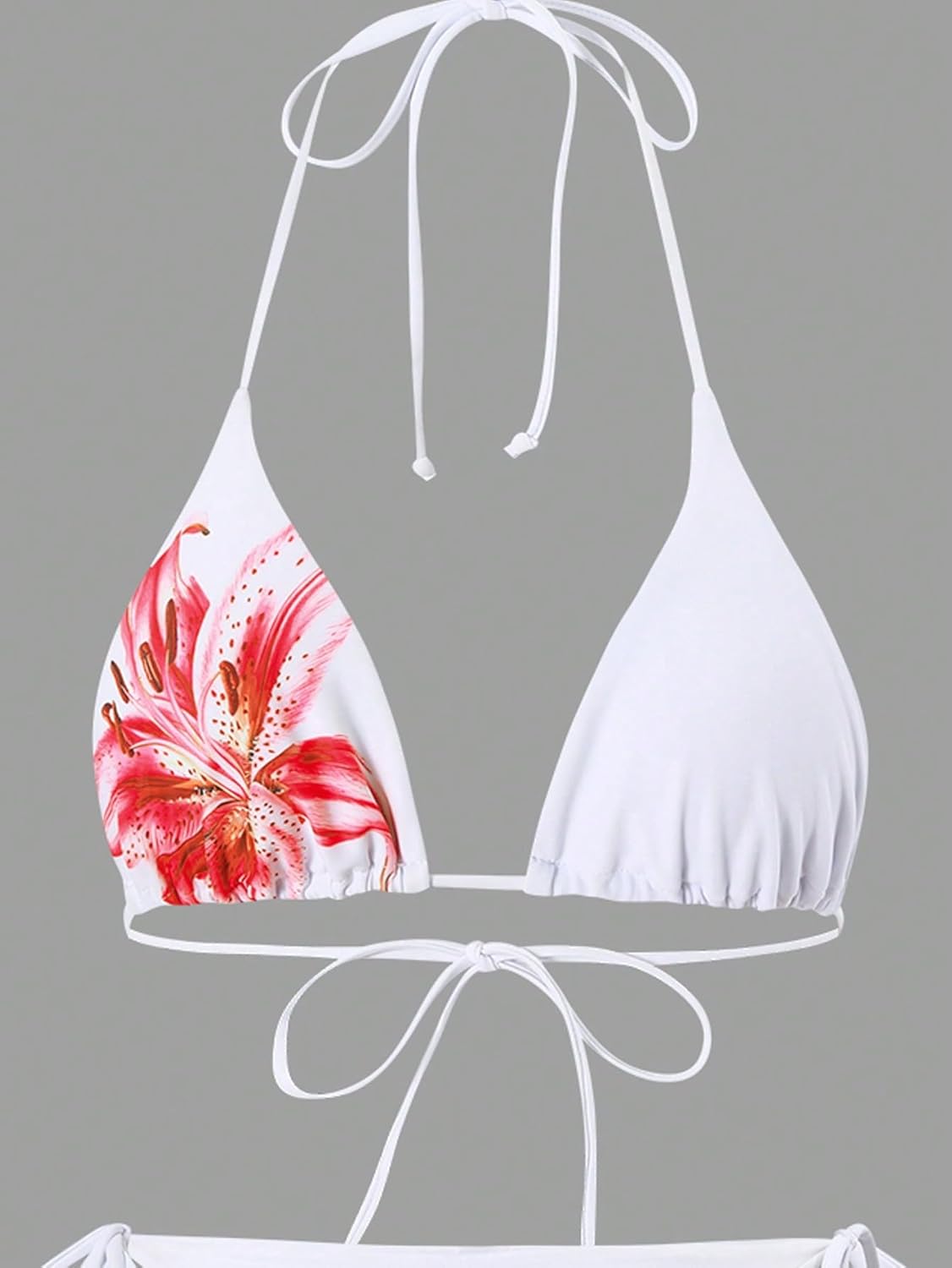 ZAFUL Womens 3pcs Swimsuit Floral Halter Triangle Bikini Top Tie Side Bottom with Long Sheer Cover Up Skirt - Image 3