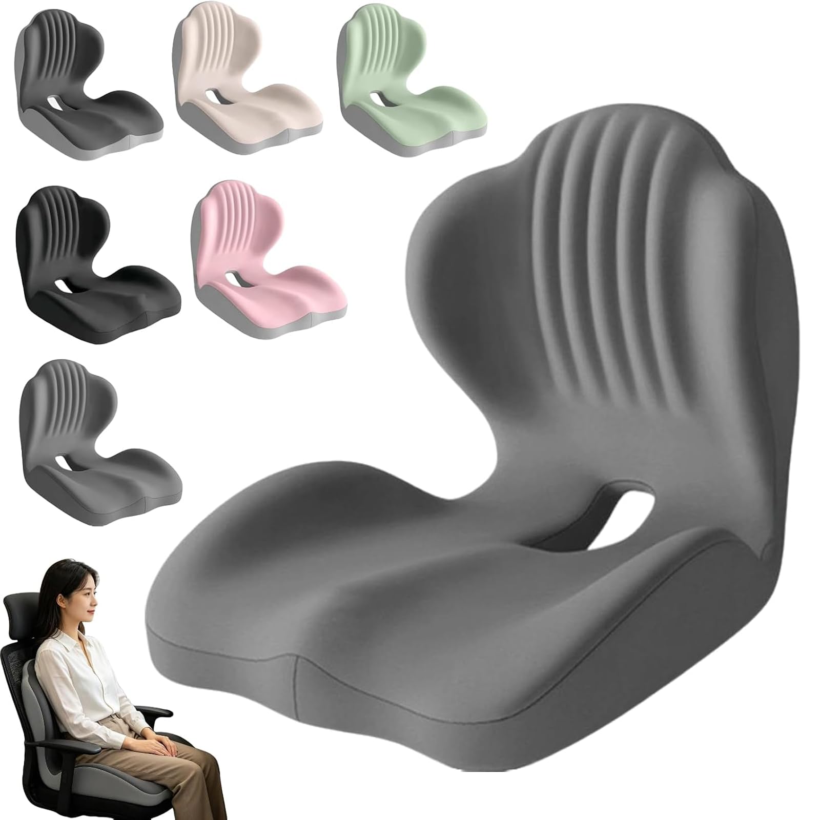 2-in-1 Ergonomic Memory Foam Seat Cushion with Back Support，Light gray
