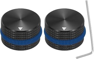 MECCANIXITY 2Pcs Aluminium Potentiometer Knobs, 1/4"(6mm) Volume Audio Control Knobs 15.5mm x 25mm Potentiometer Screw Type for Guitar Bass with Black Blue Rubber Ring and Wrench, Black