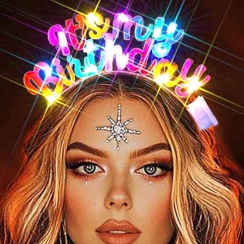 JAKAWIN Light Up Its My Birthday Headband Glowing Birthday Tiara for Women