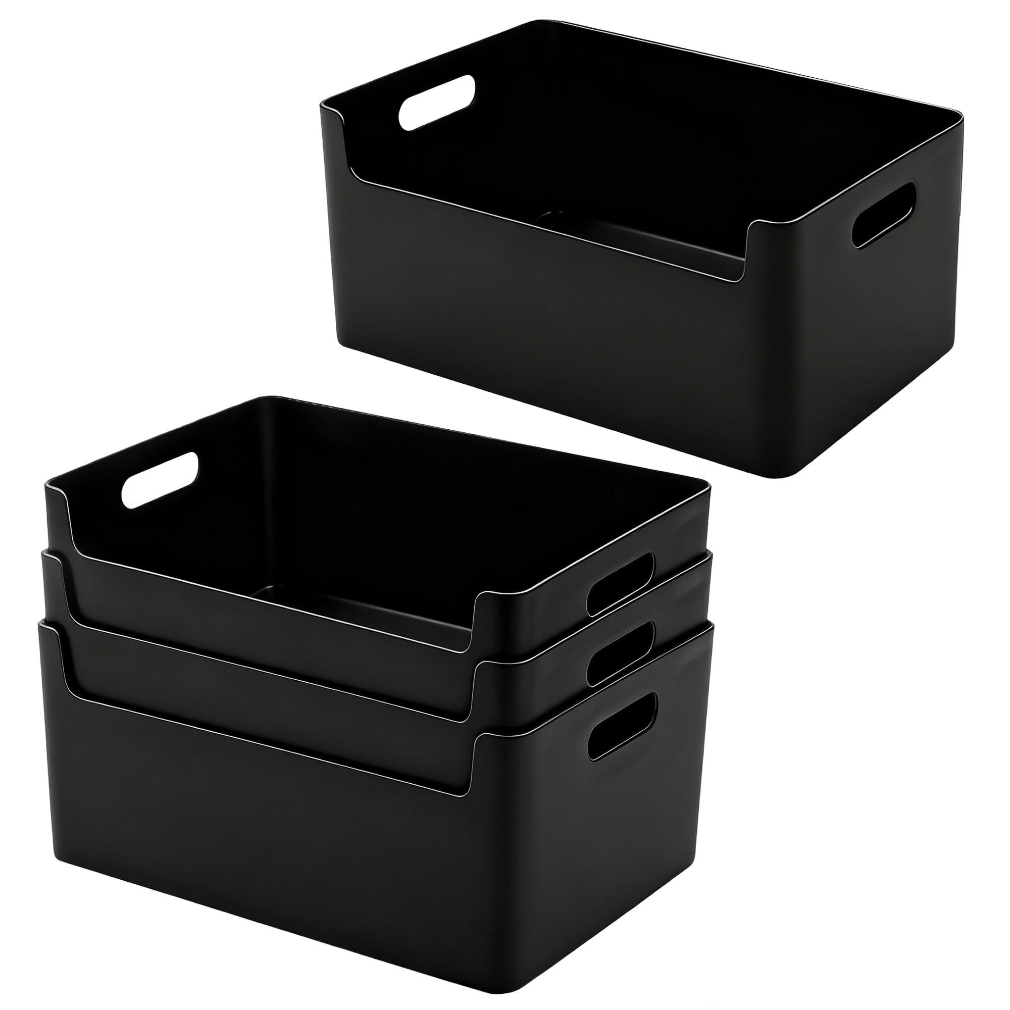 SHEPIN Caja organizadora de plástico con muescas, 4 unidades, color negro, cajas organizadoras con asa, cajas de almacenamiento de baño, cesta de plástico y contenedor para cosméticos de baño