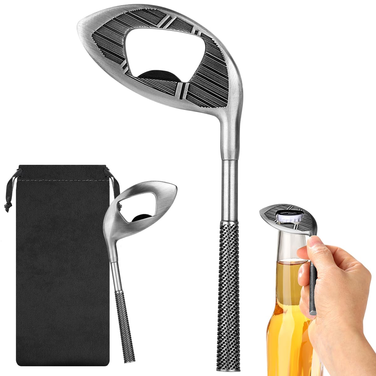 Driver Golf Club Bottle Opener, Downward-Opening Golf Driver Beer Opener, Bar Shelf Tools, Parties or Barbecues Gadgets, Golf Gifts for Golfer, Novelty Birthday Xmas Gifts for Men Women, Dark Silver