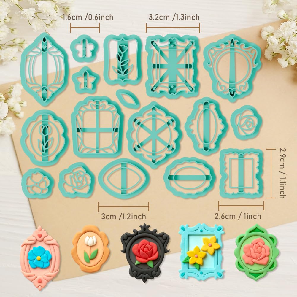 ORIGACH 17-delige Polymeerklei Snijset – Vintage Spiegelframes, Rozen En Decoratieve Randen, Voor Sieraden En Oorbellen