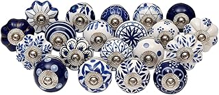 Indian Shelf Blue Ceramic Cabinet Knobs-Dresser Knobs 25 Pack-Drawer Pulls-Vintage Knobs-Decorative Knobs-Blue Drawer Knobs-Kitchen Cabinet Knobs-Knobs Pulls-Blue White Cabinet Pulls-Door Handles 1.5"