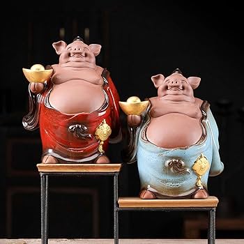 Amazon.co.jp: 仏像かわいい太った豚笑う仏像ゴールドインゴット仏彫刻