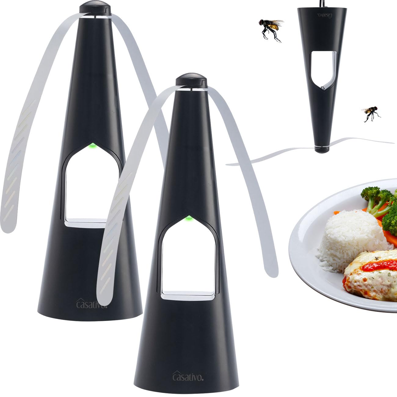 Fliegenwedler 2-Set 2-Flügel mit LED-Beleuchtung, Batterie & USB | Sanfte, effektive Fliegenabwehr für Tisch & Unterwegs | Flexibel Einsetzbar beim Essen & Outdoor