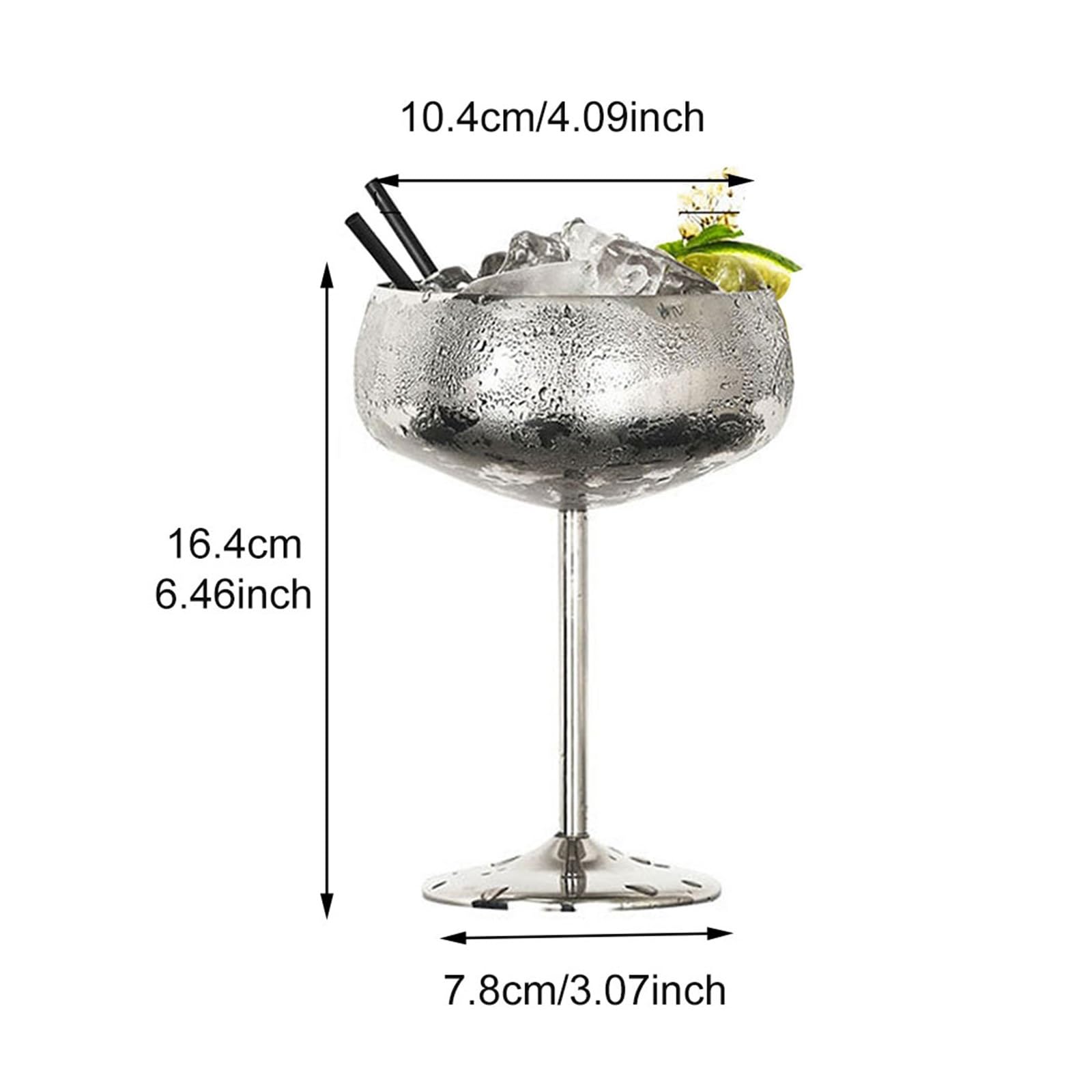 2 Stück 450 ml Edelstahl-Cocktailglas Trinkgeschirr Bar Wein Zubehör Champagner Hochzeit Wein breite Öffnung Home Party