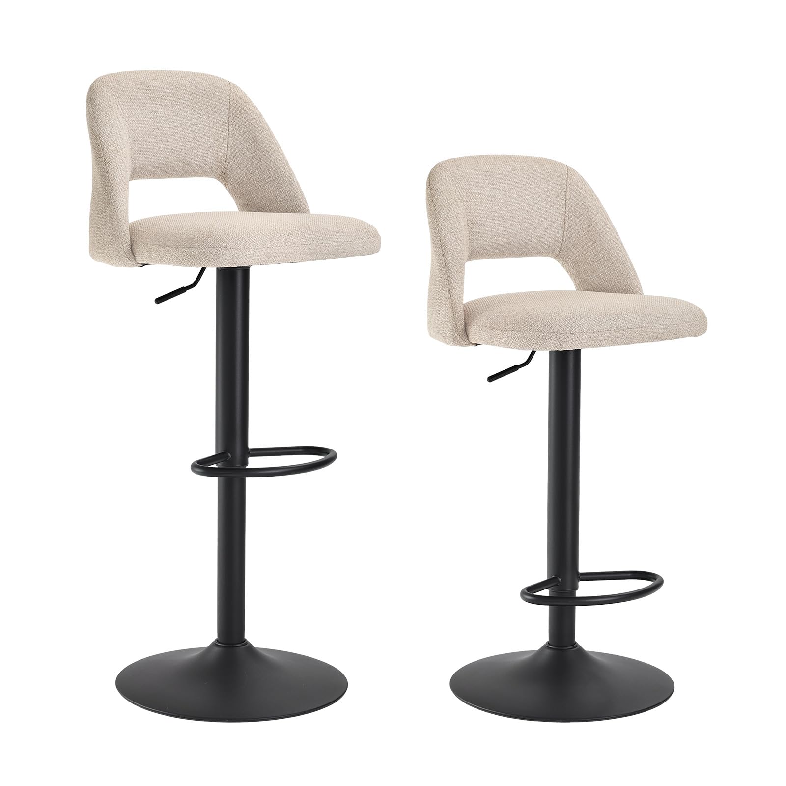 Barhocker 2er Set Barstuhl Höhenverstellbar aus Webstoff, 360° Drehbarer Tresenhocker mit Lehne, Designer Bistrohocker Moderner Küchenhocker Barstühle für Küche, Theke, Beige