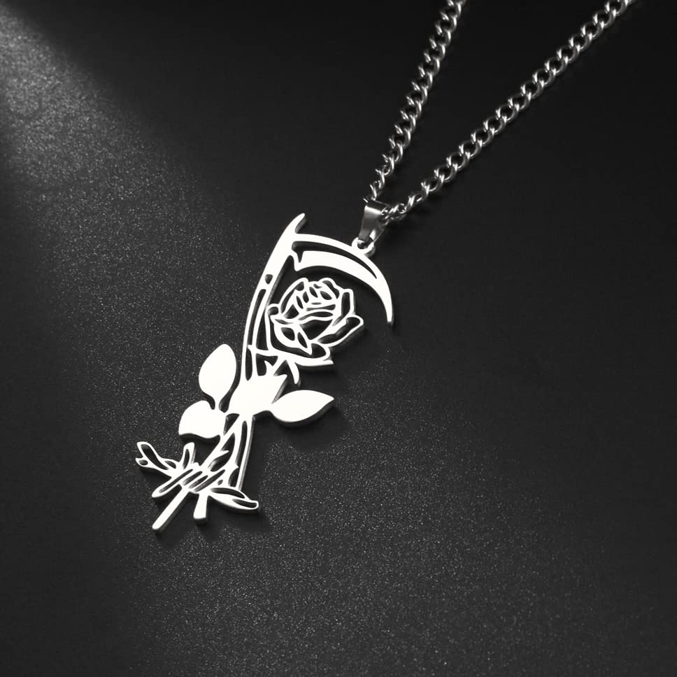 EUEAVAN Death Scythe Rose Pendant Necklace Gothic Glamour Medieval Renaissance Personalized Choker Elegant Jewelry4