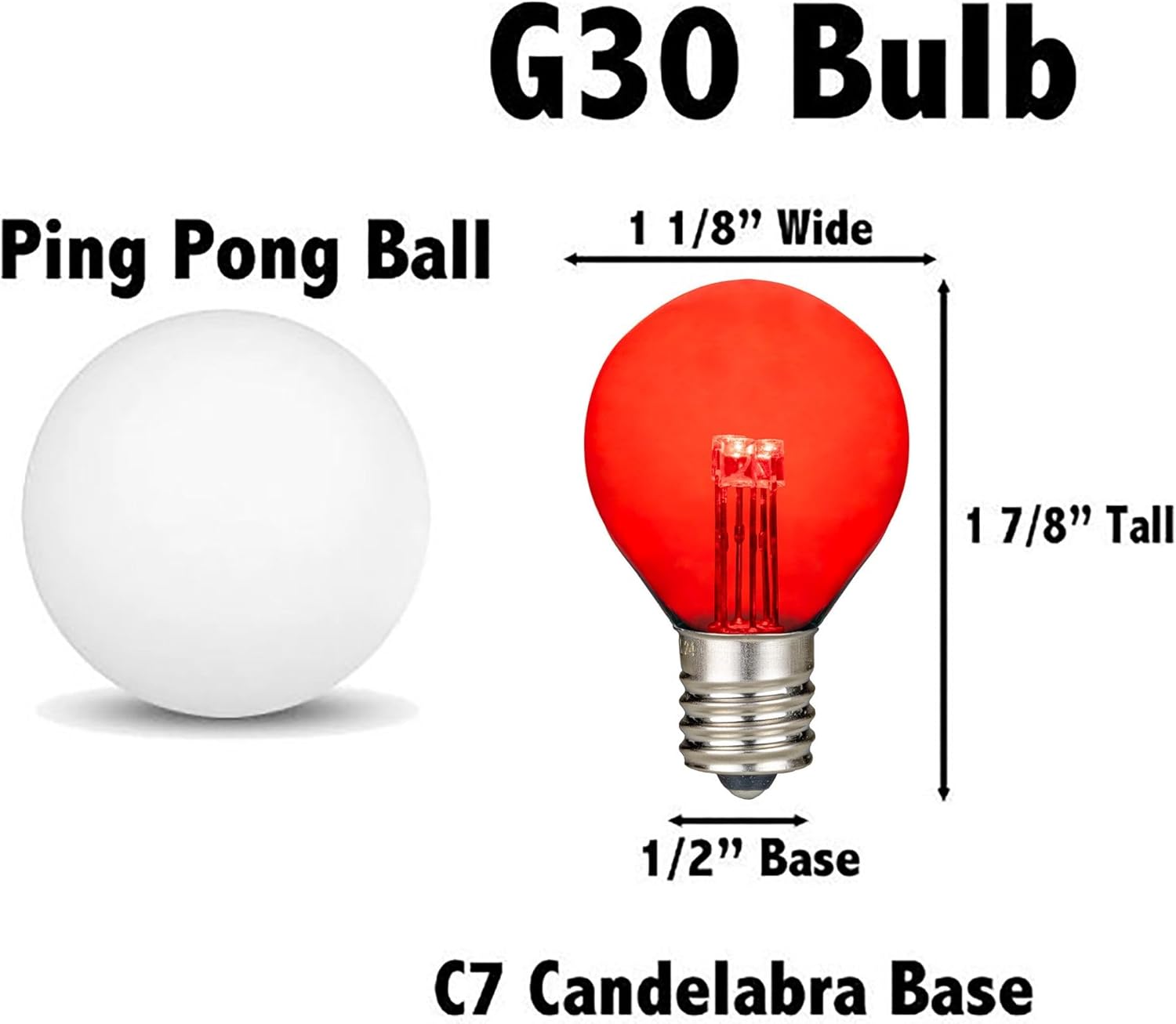 Novelty Lights 25 Pack G30 Glass LED Globe Bulbs, String Light Replacement Bulbs, E12 Candelabra Base, Energy Efficient Outdoor Patio Lighting, Red