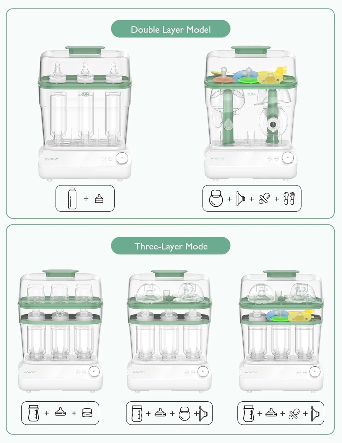 Momcozy 3-lagiger großer Flaschen-Sterilisator und Trockner, schnell sterilisieren und trocknen, Universal-Flaschen-Sterilisator für alle Flaschen und Milchpumpen-Zubehör, Touchscreen und