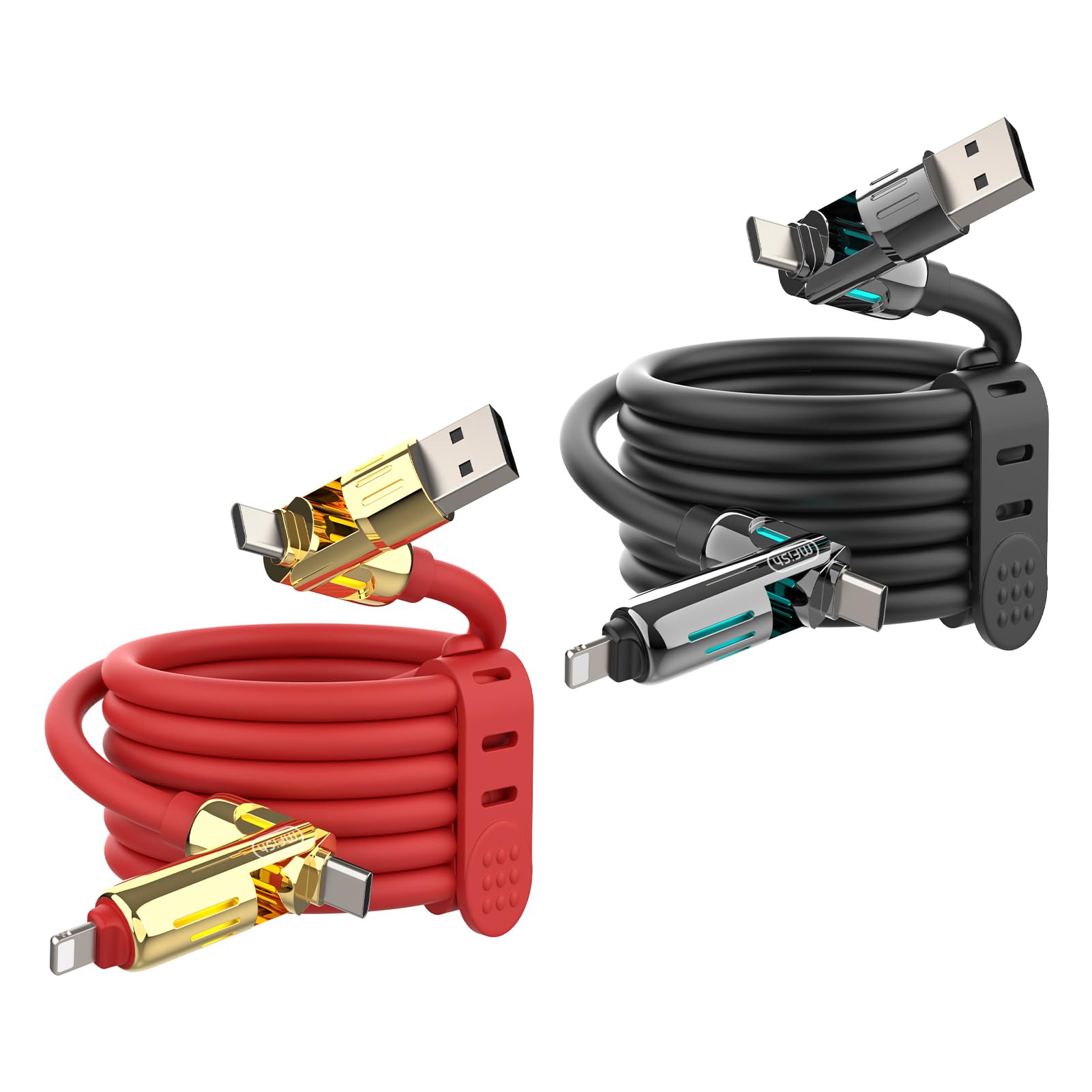 MFish Lot de 2 câbles de charge USB universels 4 en 1 240 W de 2 m - Cordon de charge rapide pour iPhone 16/15/14/13, tablettes, ordinateurs portables, téléphones Android et plus encore (lot de 2