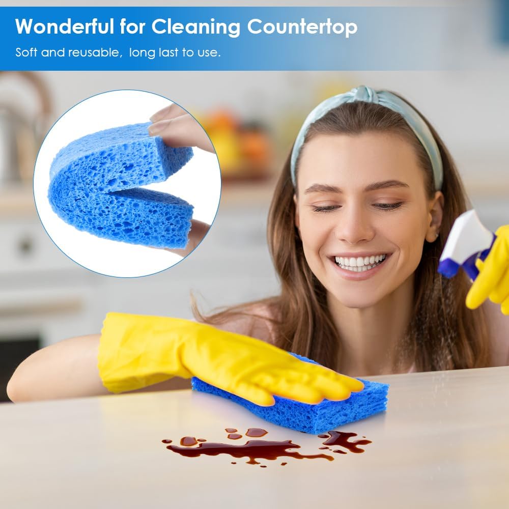 8PCS Blue Dish Washing Kitchen Sponge, Compressed Pack, Save Space | Non Scratch Scrub Sponge, Compressed to Save Space, Sponges for Cleaning Kitchen and Bathroom, Cleans Quickly and Well
