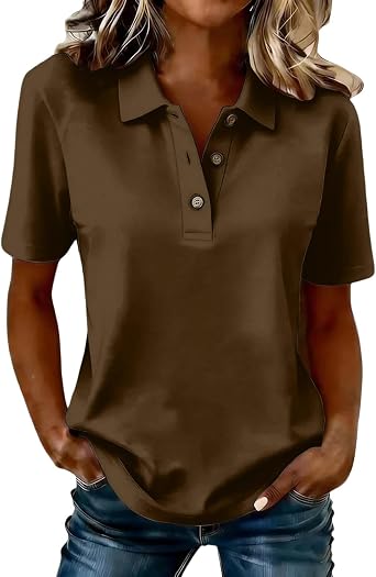 Polo Shirts for Women Dressy Henley Button Up Tops Quick Dry Casual Golf Collared Short Sleeve Loose Fit Tunic Blouse