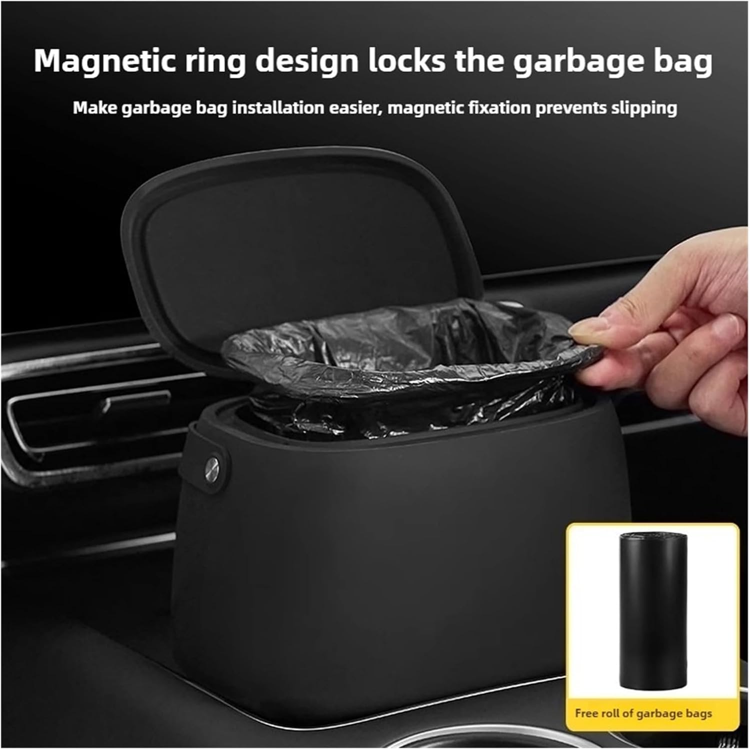 Car Trash Can Compatible For Xiaomi SU7/YU7 & Newly Refreshed/Tesla Model Y/3 - Decorative Accessories(Black)