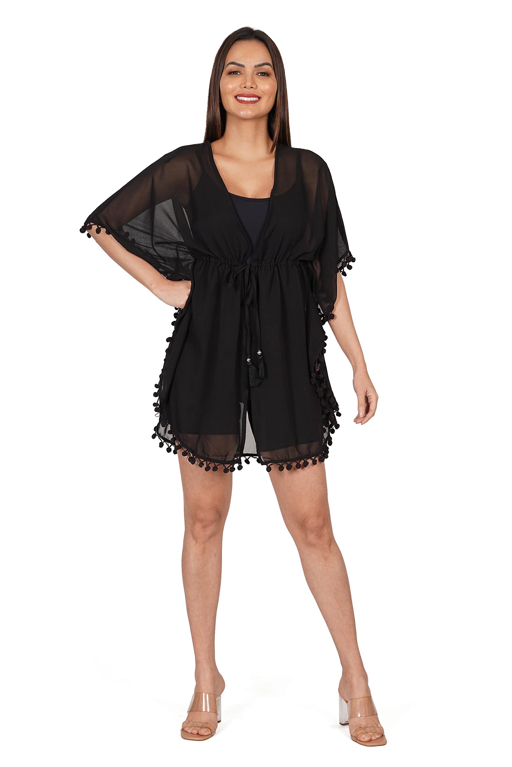 LUXELIVWomen's PolyCotton V-Neck Kaftan Style Swimsuit Cover Ups Hollow Out Beach Cover Up Dress