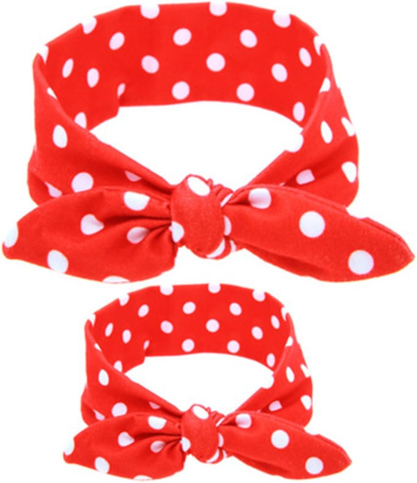 ZOONAI Parent Baby Girl Turban Headband Newborn Head Wrap Knotted Rabbit Headwear (Red Polkadot)